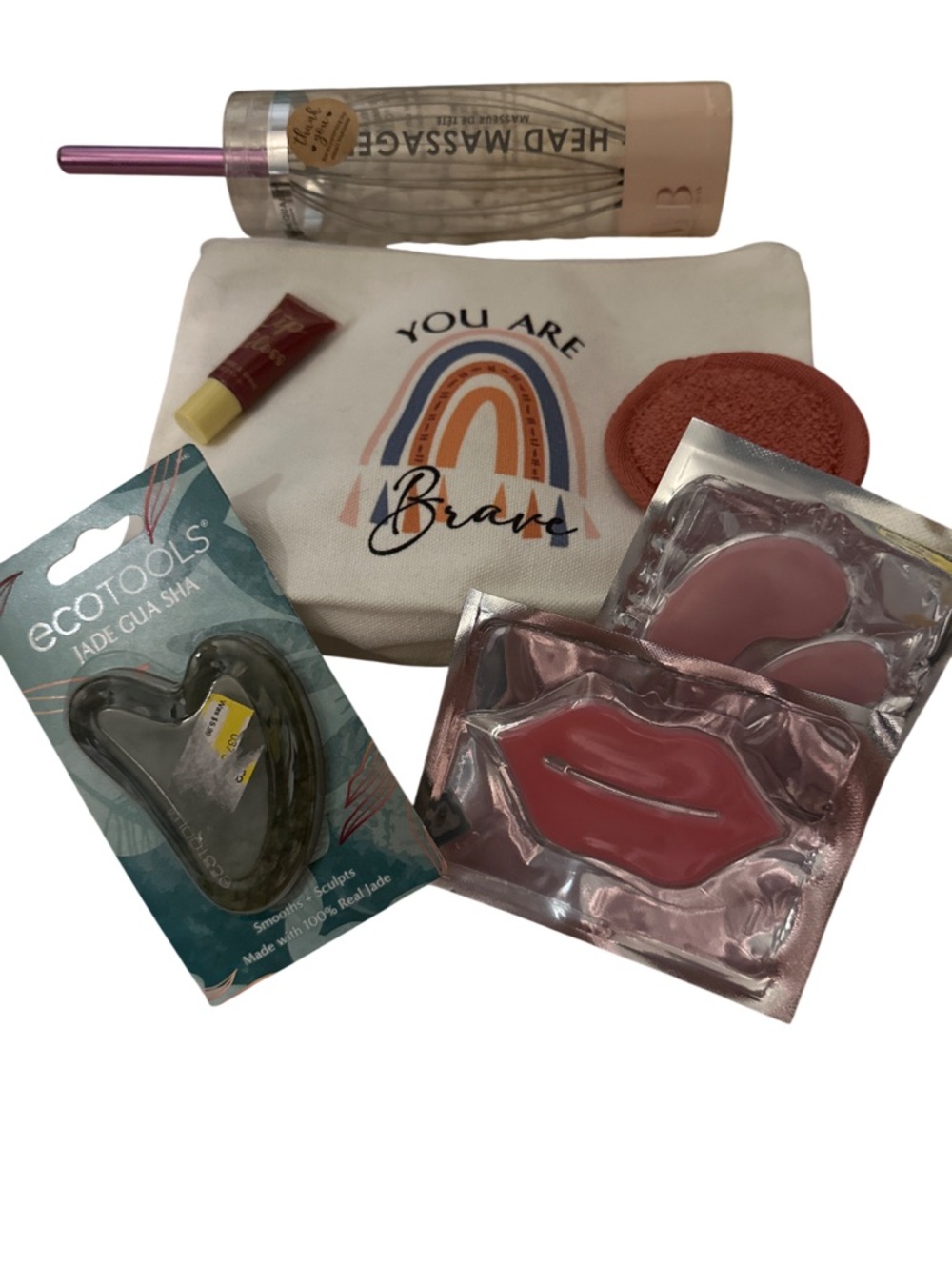 Beauty Skincare Set with 'You Are Brave' Pouch - Pink & Peach Accents